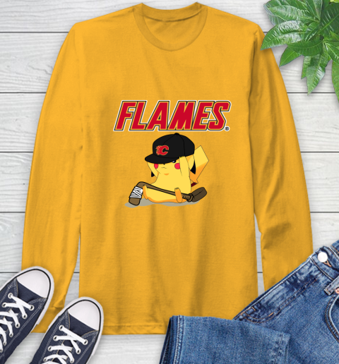 NHL Pikachu Hockey Sports Calgary Flames Long Sleeve T-Shirt 3