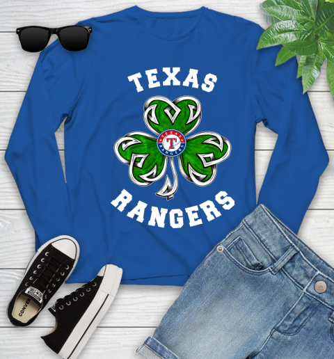 MLB Texas Rangers Three Leaf Clover St Patrick's Day Baseball Sports Youth Long Sleeve 10
