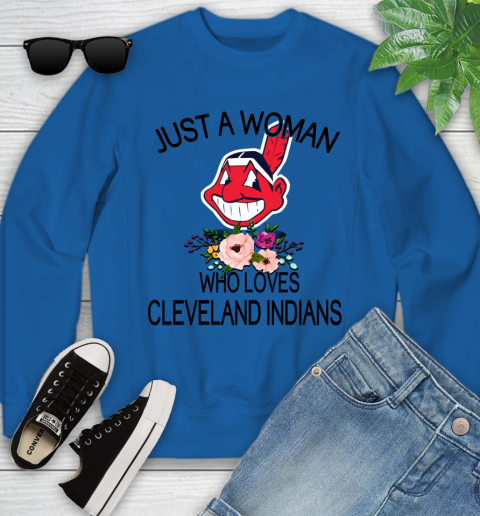 MLB Just A Woman Who Loves Cleveland Indians Baseball Sports Youth Sweatshirt 4