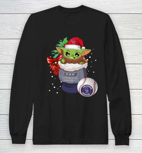 Colorado Rockies Christmas Baby Yoda Star Wars Funny Happy MLB Long Sleeve T-Shirt