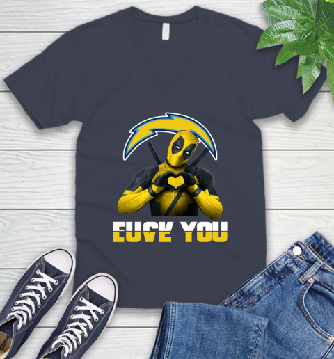 NHL San Diego Chargers Deadpool Love You Fuck You Football Sports V-Neck T-Shirt 8