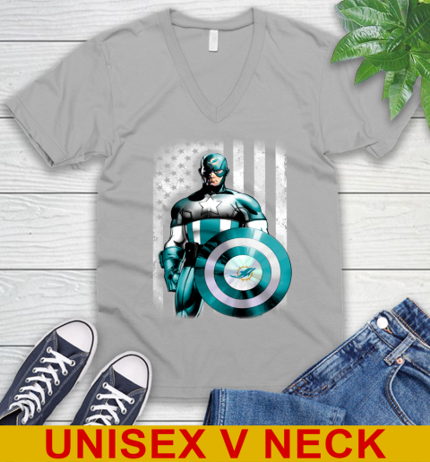 Miami Dolphins NFL Football Captain America Marvel Avengers American Flag Shirt V-Neck T-Shirt 3