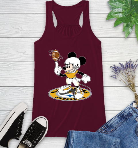 NFL Football Pittsburgh Steelers Cheerful Mickey Disney Shirt Racerback Tank 3