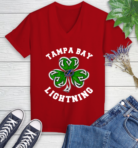 NHL Tampa Bay Lightning Three Leaf Clover St Patrick's Day Hockey Sports Women's V-Neck T-Shirt 11