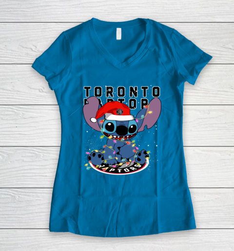 Toronto Raptors NBA noel stitch Basketball Christmas Women's V-Neck T-Shirt 4