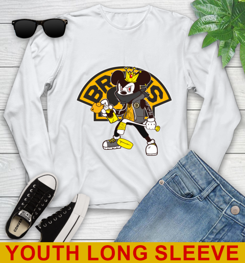 Boston Bruins NHL Hockey Mickey Peace Sign Sports Youth Long Sleeve