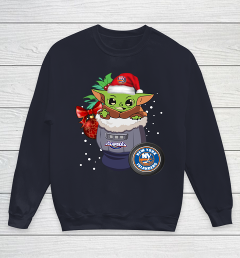 New York Islanders Christmas Baby Yoda Star Wars Funny Happy NHL Youth Sweatshirt 3