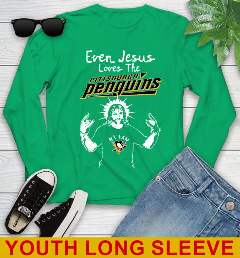 Pittsburgh Penguins NHL Hockey Even Jesus Loves The Penguins Shirt Youth Long Sleeve 7