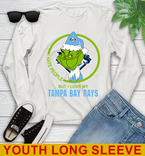 Tampa Bay Rays MLB Christmas Grinch I Hate People But I Love My Favorite Baseball Team Youth Long Sleeve 12