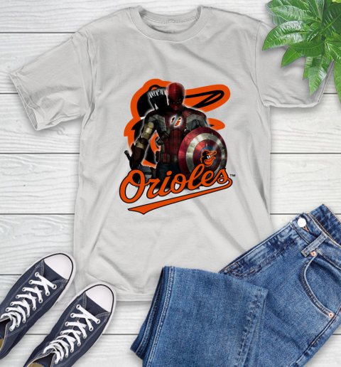 MLB Captain America Thor Spider Man Hawkeye Avengers Endgame Baseball Baltimore Orioles T-Shirt