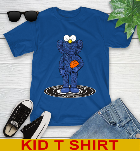NBA Basketball Brooklyn Nets Kaws Bff Blue Figure Shirt Youth T-Shirt 9