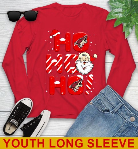Arizona Coyotes NHL Hockey Ho Ho Ho Santa Claus Merry Christmas Shirt Youth Long Sleeve 11