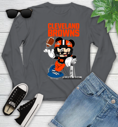 NFL Cleveland Browns Mickey Mouse Disney Super Bowl Football T Shirt Youth Long Sleeve 8