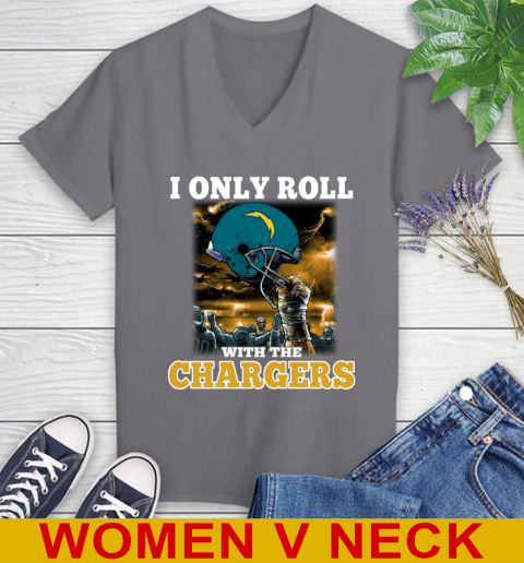 Los Angeles Chargers NFL Football I Only Roll With My Team Sports Women's V-Neck T-Shirt 11