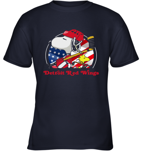 oct7 detroit red wings ice hockey snoopy and woodstock nhl youth t shirt 26 front navy