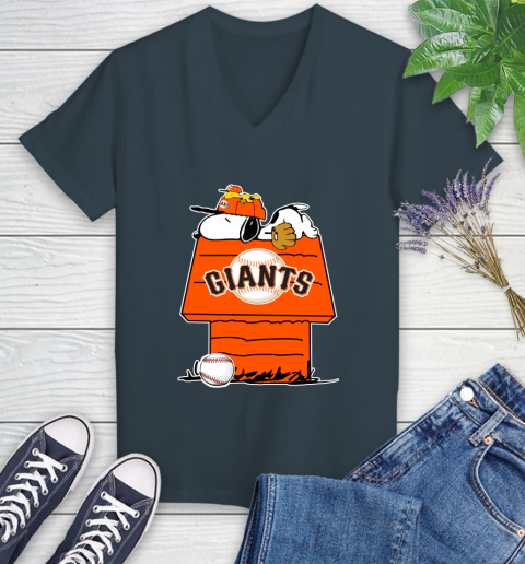 MLB San Francisco Giants Snoopy Woodstock The Peanuts Movie Baseball T Shirt_000 Women's V-Neck T-Shirt 8