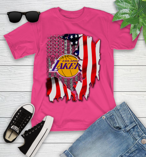 Los Angeles Lakers NBA Basketball American Flag Youth T-Shirt 11