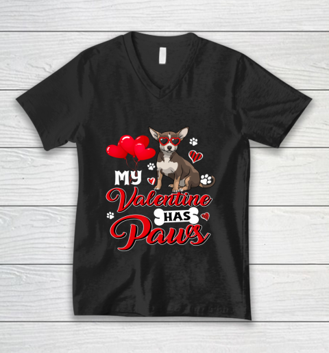 My Valentine Has Paws Chihuahua Valentine s Day V-Neck T-Shirt