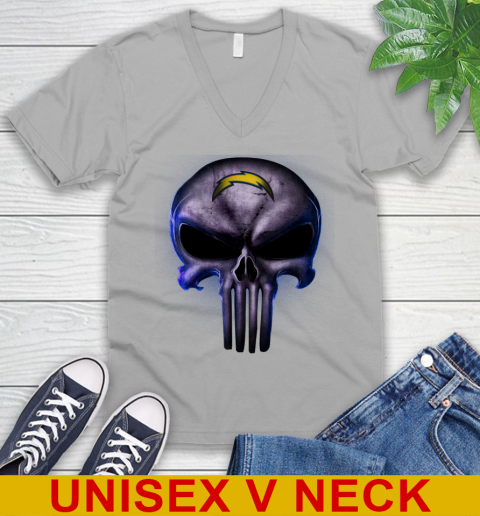 Los Angeles Chargers NFL Football Punisher Skull Sports V-Neck T-Shirt - Image 4