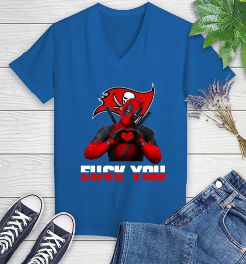 NHL Tampa Bay Buccaneers Deadpool Love You Fuck You Football Sports Women's V-Neck T-Shirt 10