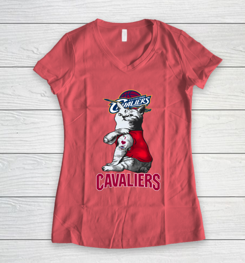 NBA Basketball My Cat Loves Cleveland Cavaliers Women's V-Neck T-Shirt 4
