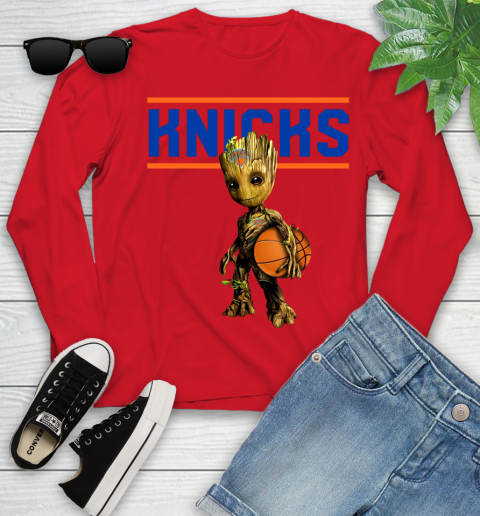 New York Knicks NBA Basketball Groot Marvel Guardians Of The Galaxy Youth Long Sleeve 11