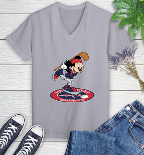 NHL Hockey Washington Capitals Cheerful Mickey Disney Shirt Women's V-Neck T-Shirt 4