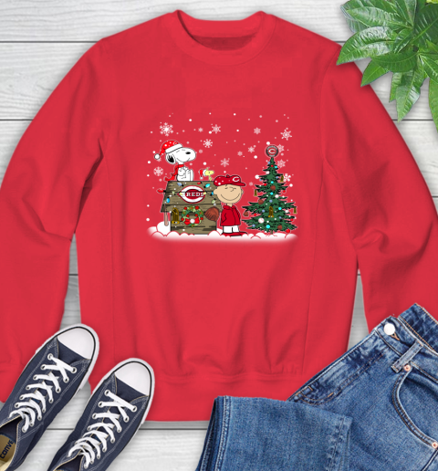 MLB Cincinnati Reds Snoopy Charlie Brown Christmas Baseball Commissioner's Trophy Sweatshirt 10