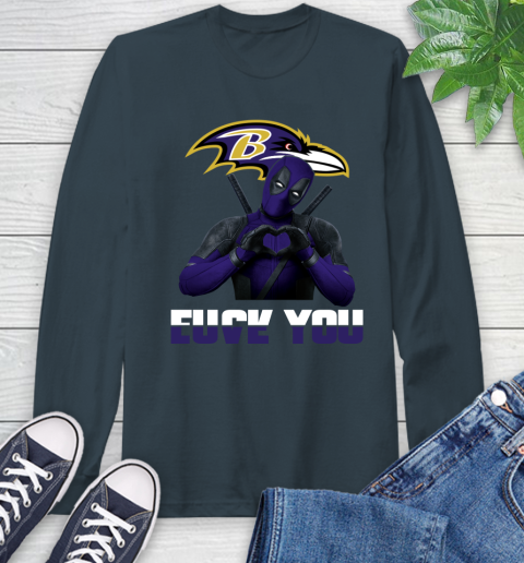 NHL Baltimore Ravens Deadpool Love You Fuck You Football Sports Long Sleeve T-Shirt 9