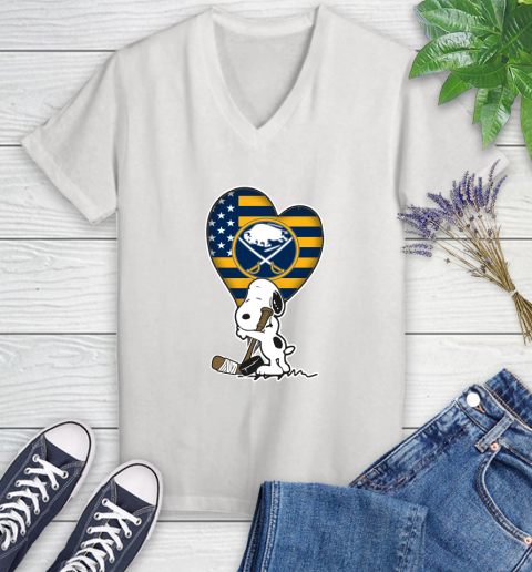 Buffalo Sabres NHL Hockey The Peanuts Movie Adorable Snoopy Women's V-Neck T-Shirt