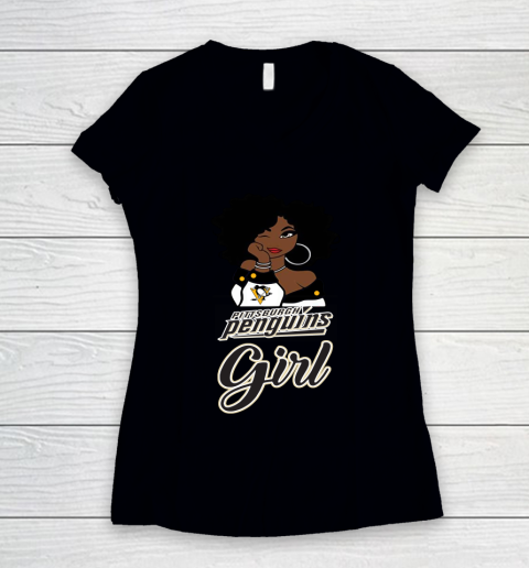 Pittsburgh Penguins Girl NHL Women's V-Neck T-Shirt