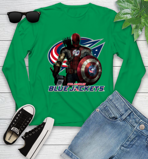 NHL Captain America Thor Spider Man Hawkeye Avengers Endgame Hockey Columbus Blue Jackets Youth Long Sleeve 6