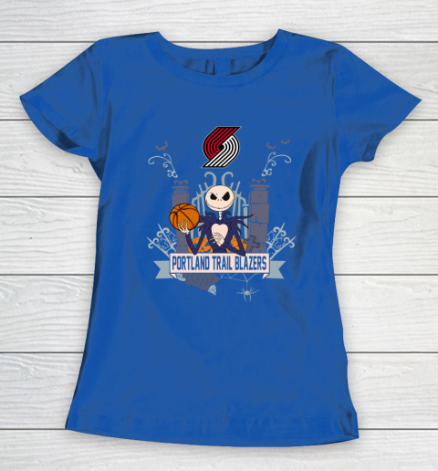 NBA Portland Trail Blazers Basketball Jack Skellington Halloween Women's T-Shirt 8