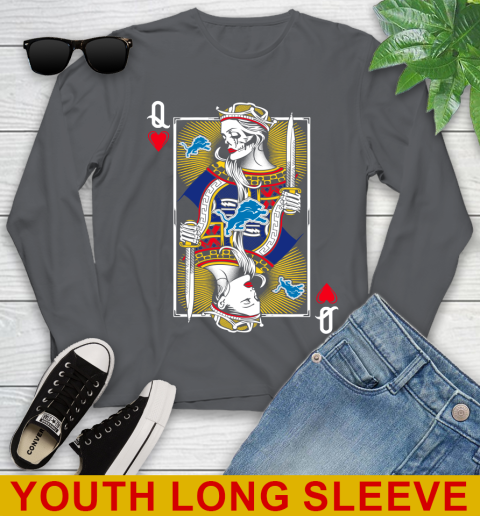 NFL Football Detroit Lions The Queen Of Hearts Card Shirt Youth Long Sleeve 9