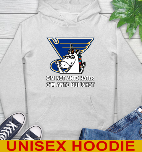 St.Louis Blues NHL Hockey Unicorn I'm Not Anti Hater I'm Anti Bullshit Hoodie