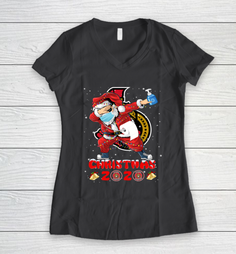Ottawa Senators Funny Santa Claus Dabbing Christmas 2020 NHL Women's V-Neck T-Shirt 6