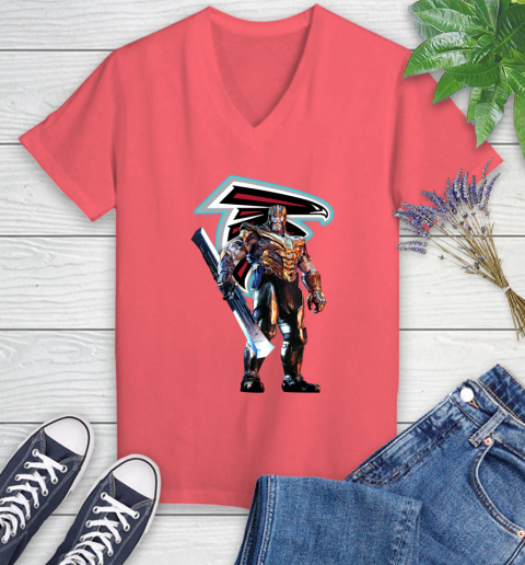 NFL Thanos Gauntlet Avengers Endgame Football Atlanta Falcons Women's V-Neck T-Shirt 6