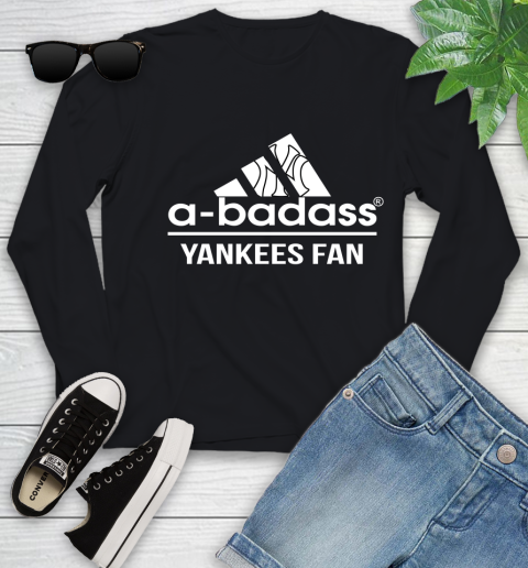 MLB A Badass New York Yankees Fan Adidas Baseball Sports Youth Long Sleeve