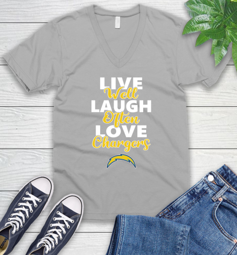 NFL Football Los Angeles Chargers Live Well Laugh Often Love Shirt V-Neck T-Shirt 3