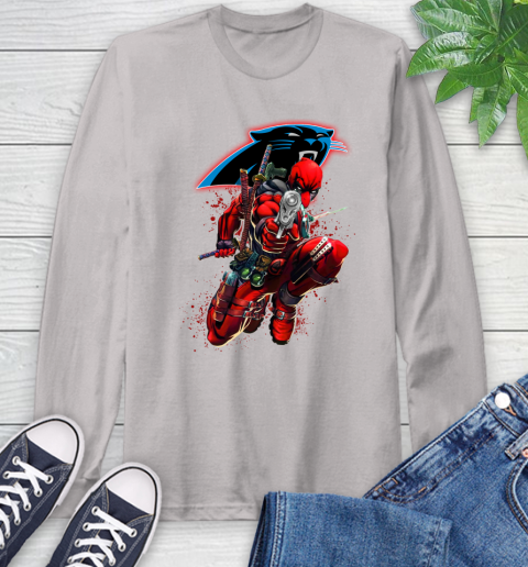NFL Deadpool Marvel Comics Sports Football Carolina Panthers Long Sleeve T-Shirt 12
