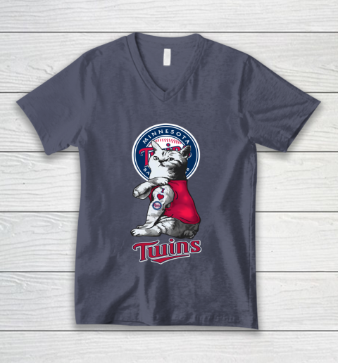 MLB Baseball My Cat Loves Minnesota Twins V-Neck T-Shirt 7