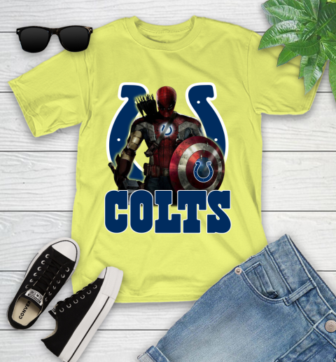 NFL Captain America Thor Spider Man Hawkeye Avengers Endgame Football Indianapolis Colts Youth T-Shirt 8