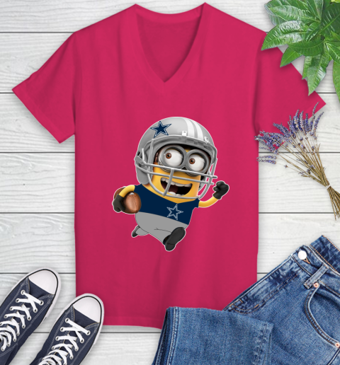 NFL Dallas Cowboys Minions Disney Football Sports Women's V-Neck T-Shirt 9