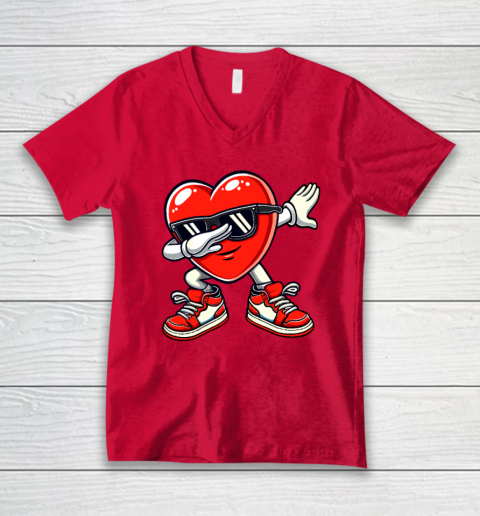 Dabbing Heart Funny Gifts Valentines Day V-Neck T-Shirt 5