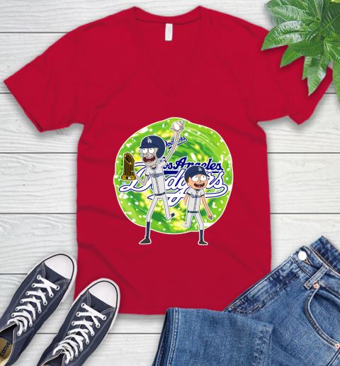 MLB Los Angeles Dodgers Rick And Morty Commissioner's Trophy Baseball Sports V-Neck T-Shirt 8