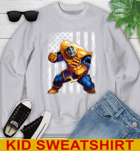NFL Football Carolina Panthers Thanos Marvel American Flag Shirt Youth Sweatshirt 3