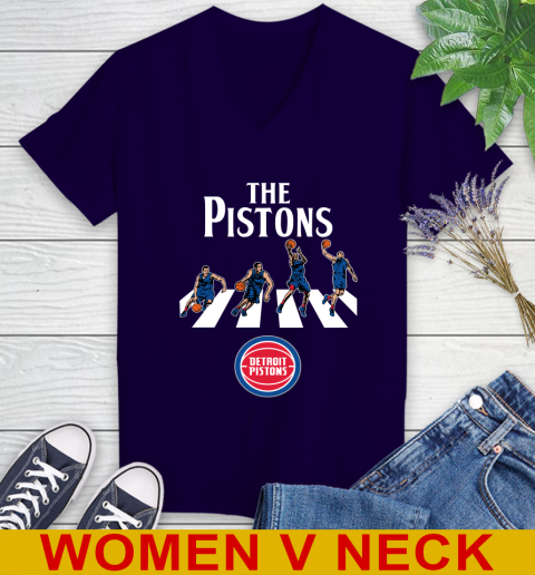 NBA Basketball Detroit Pistons The Beatles Rock Band Shirt Women's V-Neck T-Shirt 3