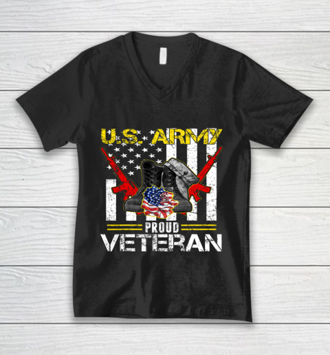Veteran Shirt U S Army Proud Veteran With American Flag Gifts Veteran Day V-Neck T-Shirt