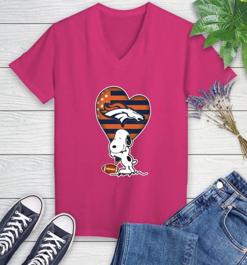Denver Broncos NFL Football The Peanuts Movie Adorable Snoopy Women's V-Neck T-Shirt 9