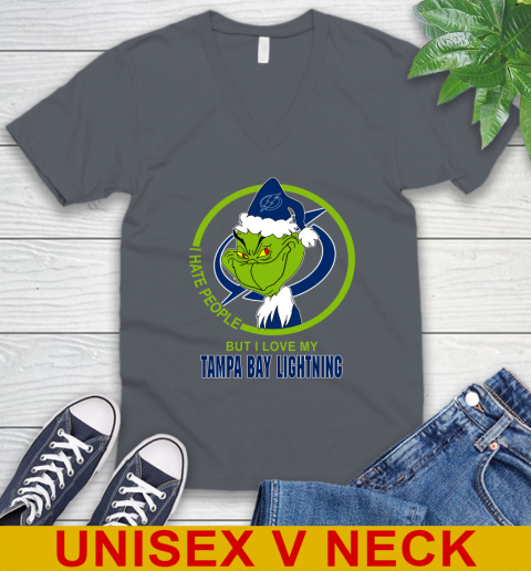 Tampa Bay Lightning NHL Christmas Grinch I Hate People But I Love My Favorite Hockey Team V-Neck T-Shirt 5